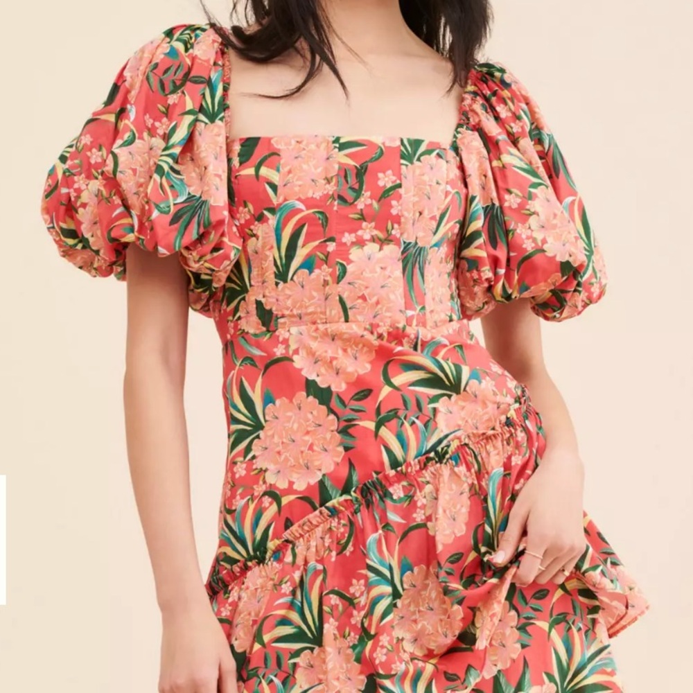 FARM Rio Red Pineapple Bloom Cut Out Midi Dress